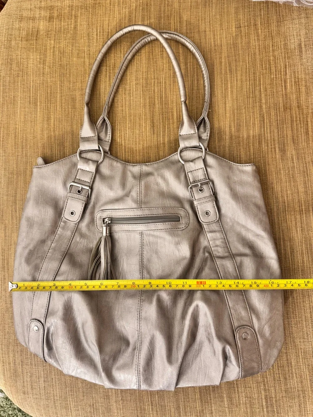 Metallic Champagne Shoulder Tote Bag